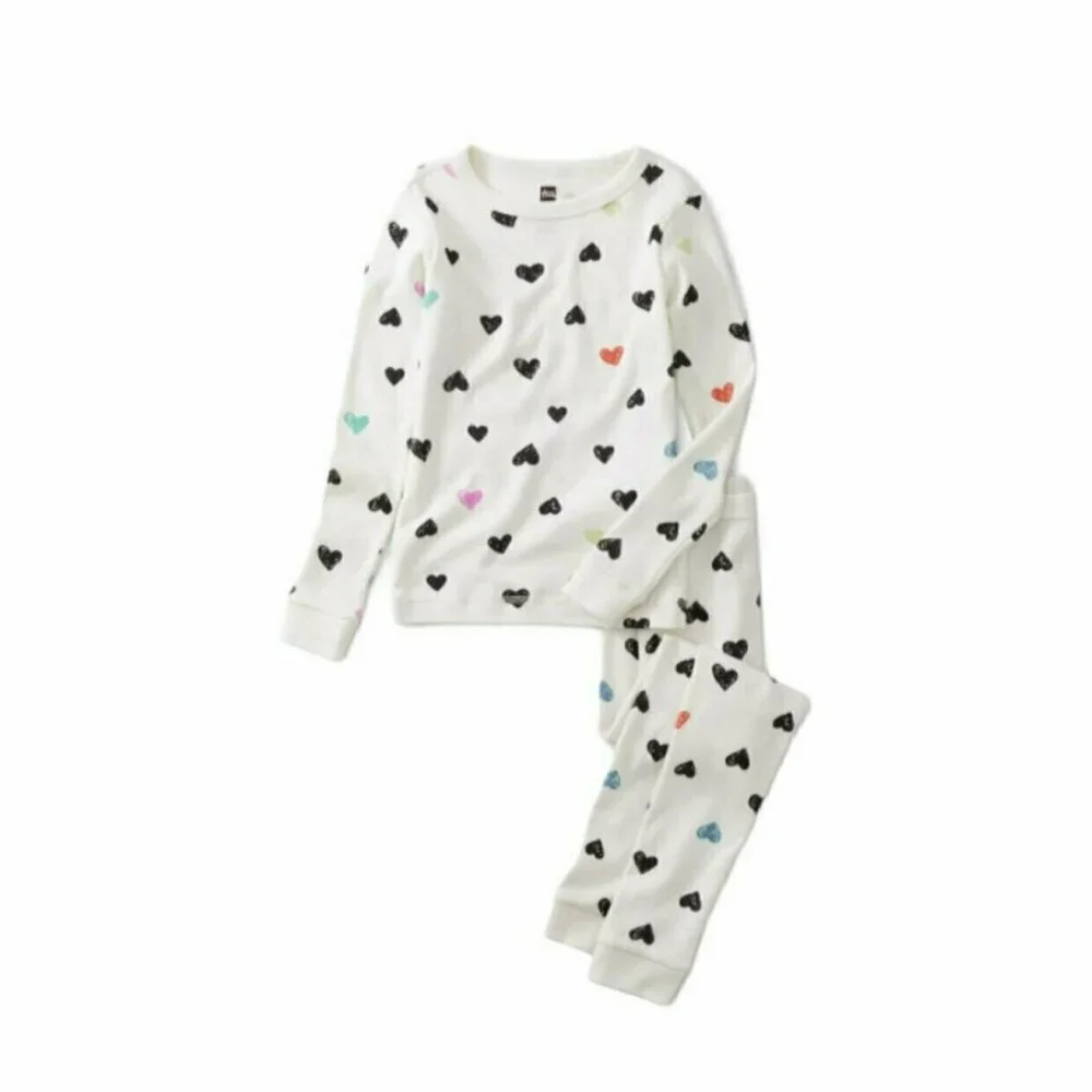 NWT Tea Collection Goodnight Pajama Set Painted Hearts 9-12 Months